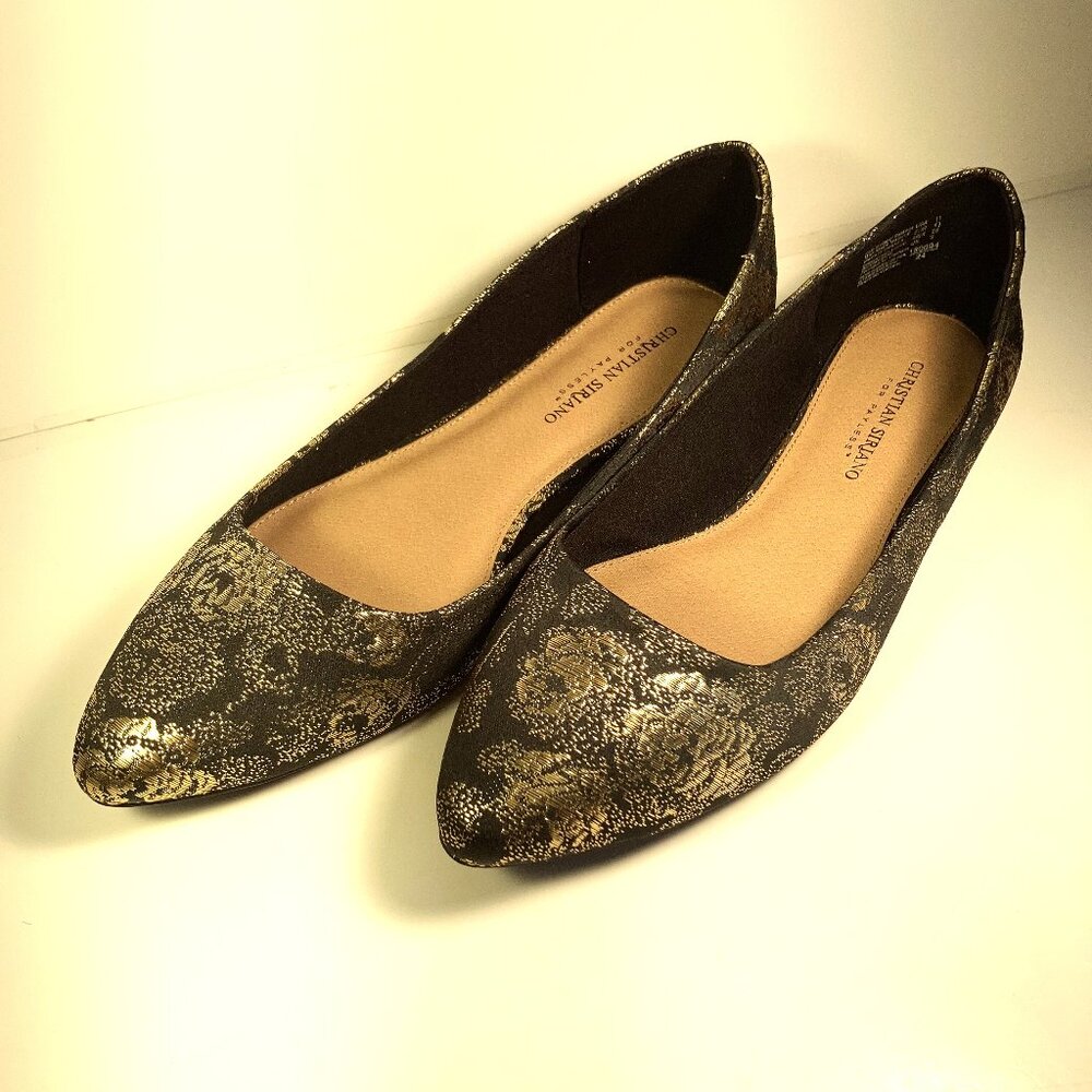 Christian Siriano Black Velvet Gold Embroidered Slip-On Flats / Size 11"